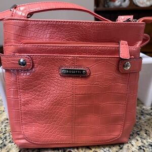 Rosetti Pink - Peach Faux Leather Crossbody Bag 9 x 9 x 3”